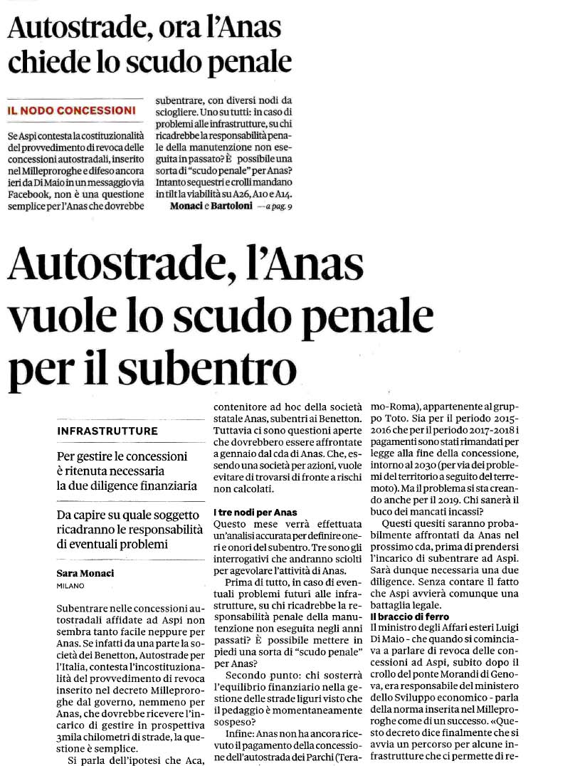 02 gennaio 2020 il sole24ore anas scudo Page 1