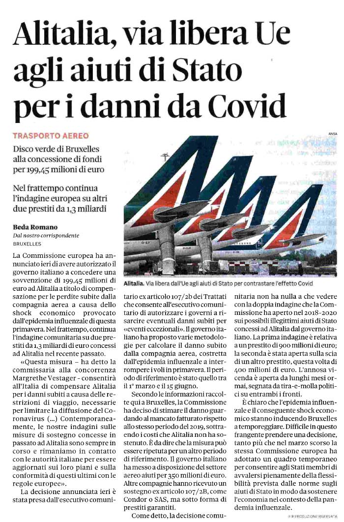 05 settembre 2020 il sole24ore alitalia