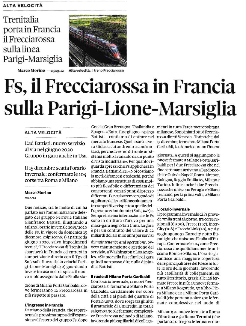 11 dicembre 2019 il sole24ore trenitalia Page 1