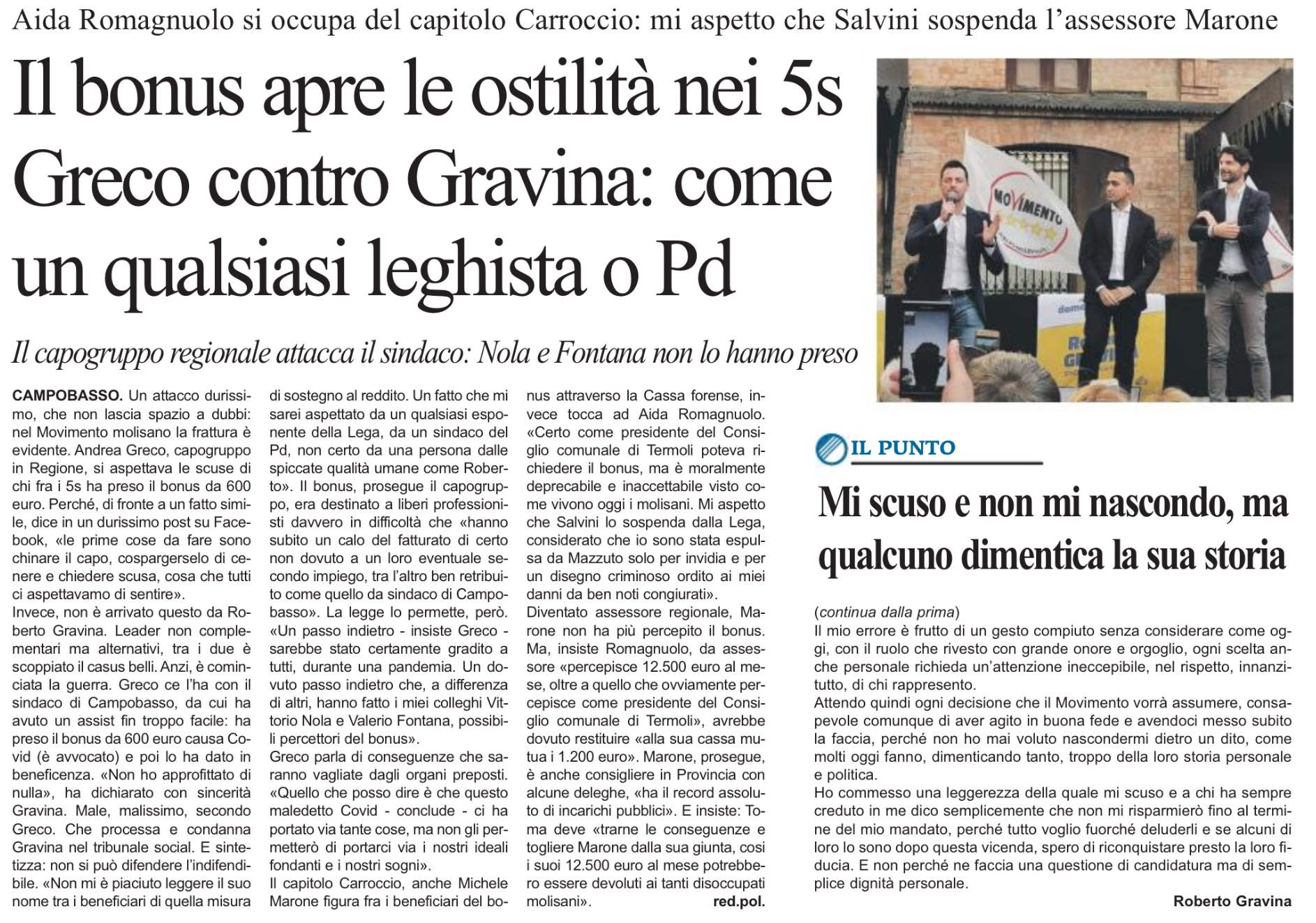 14 agosto 2020 primo piano molise gravina