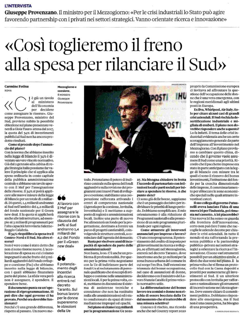 16 febbraio 2020 il sole24ore PROVENZANO