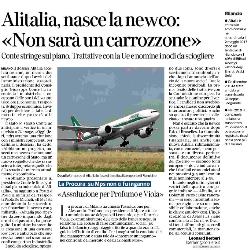 17 giugno 2020 corriere della sera alitalia