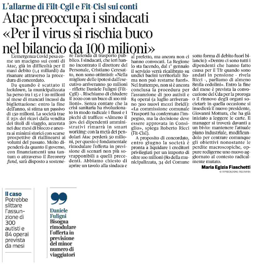 17 giugno 2020 corriere della sera atac