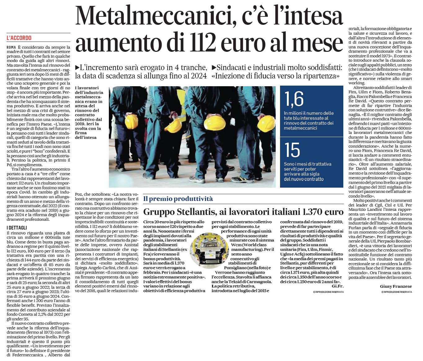 07 febbraio 2021 il messaggero metalmeccanici