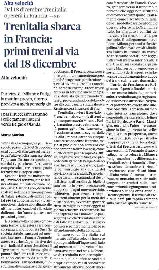 08 dicembre 2021 IL SOLE 24 ORE trenitalia