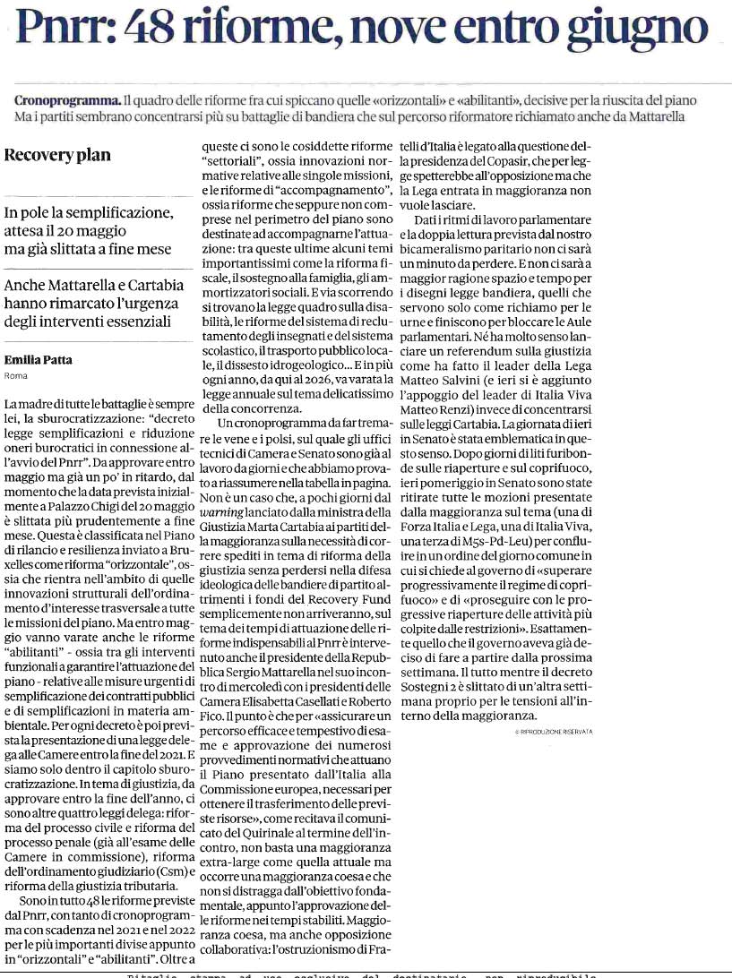 14 maggio 2021 il sole24ore pnrr Page 1