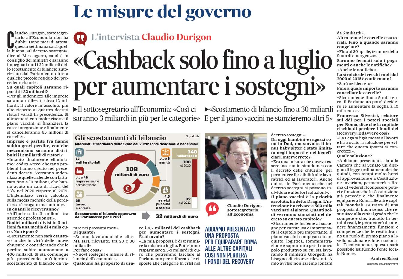 15 MARZO 2021 il messaggero CASHBACK