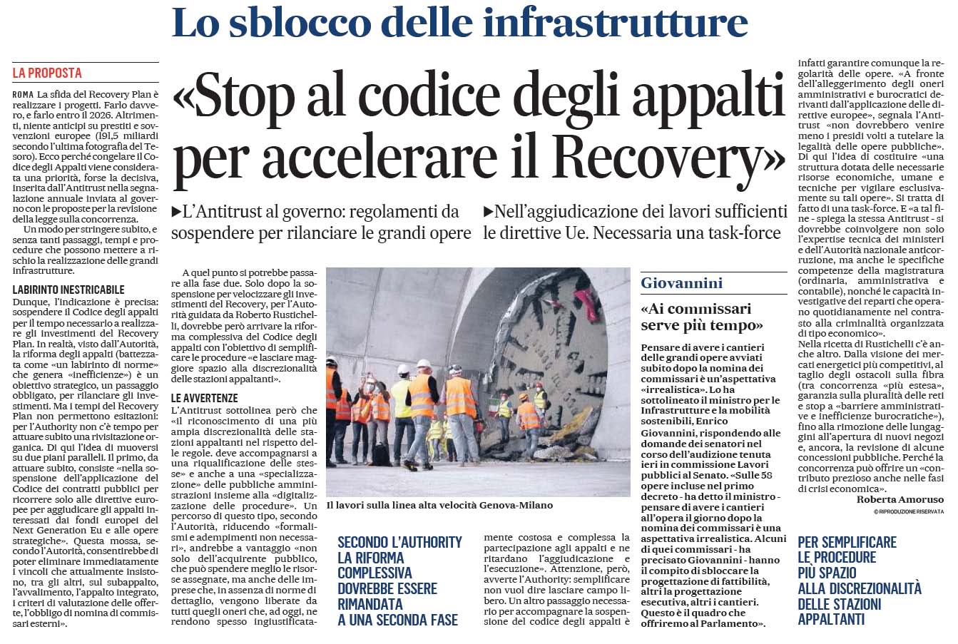 24 MARZO 2021 il messaggero codice appalti