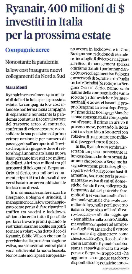 24 marzo 2021 il sole24ore ryanair