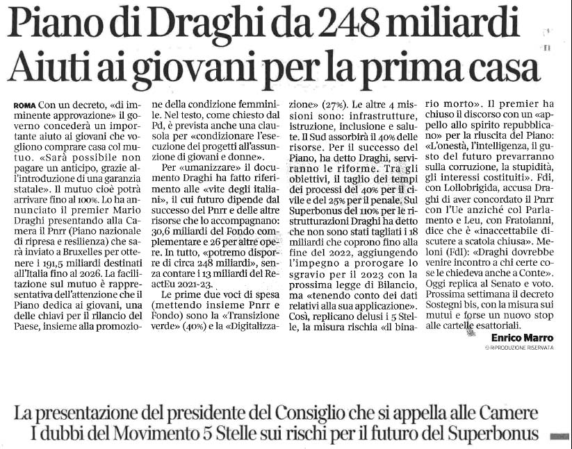 27 aprile 2021 corriere della sera Page 1