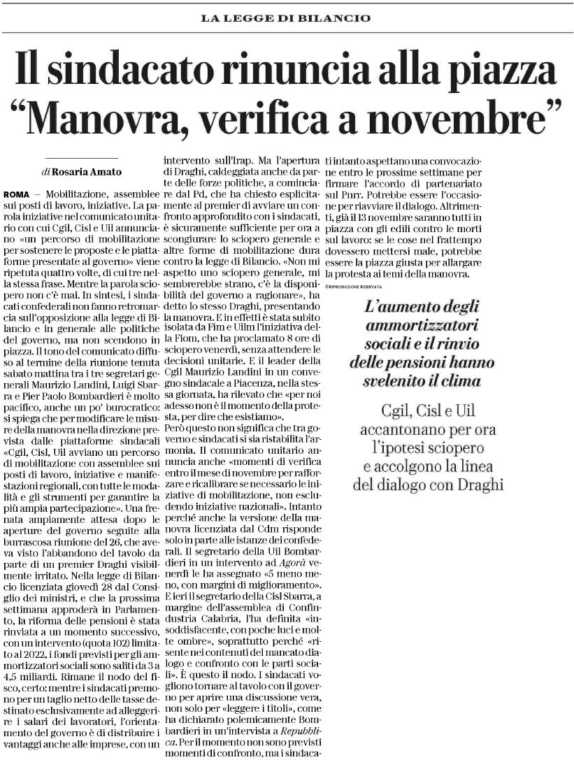 31 ottobre 2021 repubblica Page 1