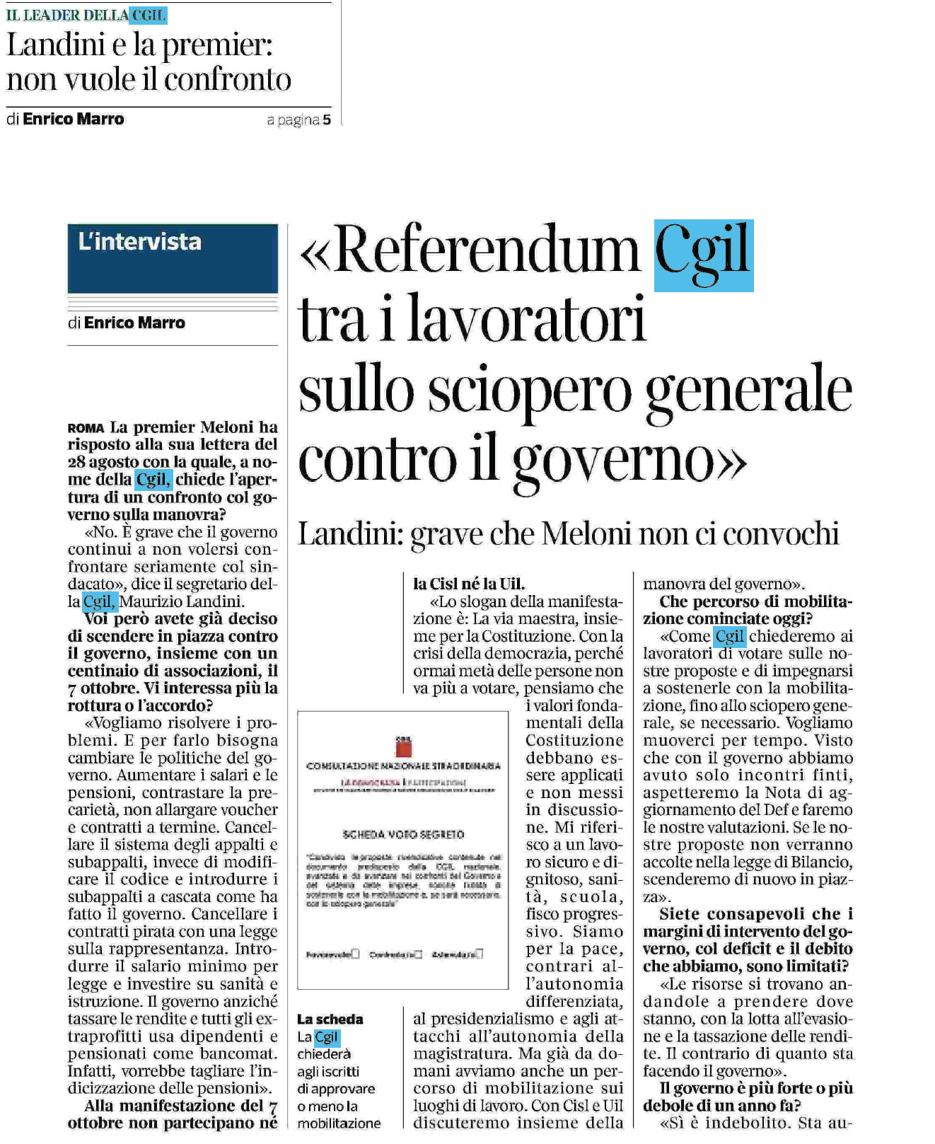 04 settembre 2023 corriere della sera Pagina 1