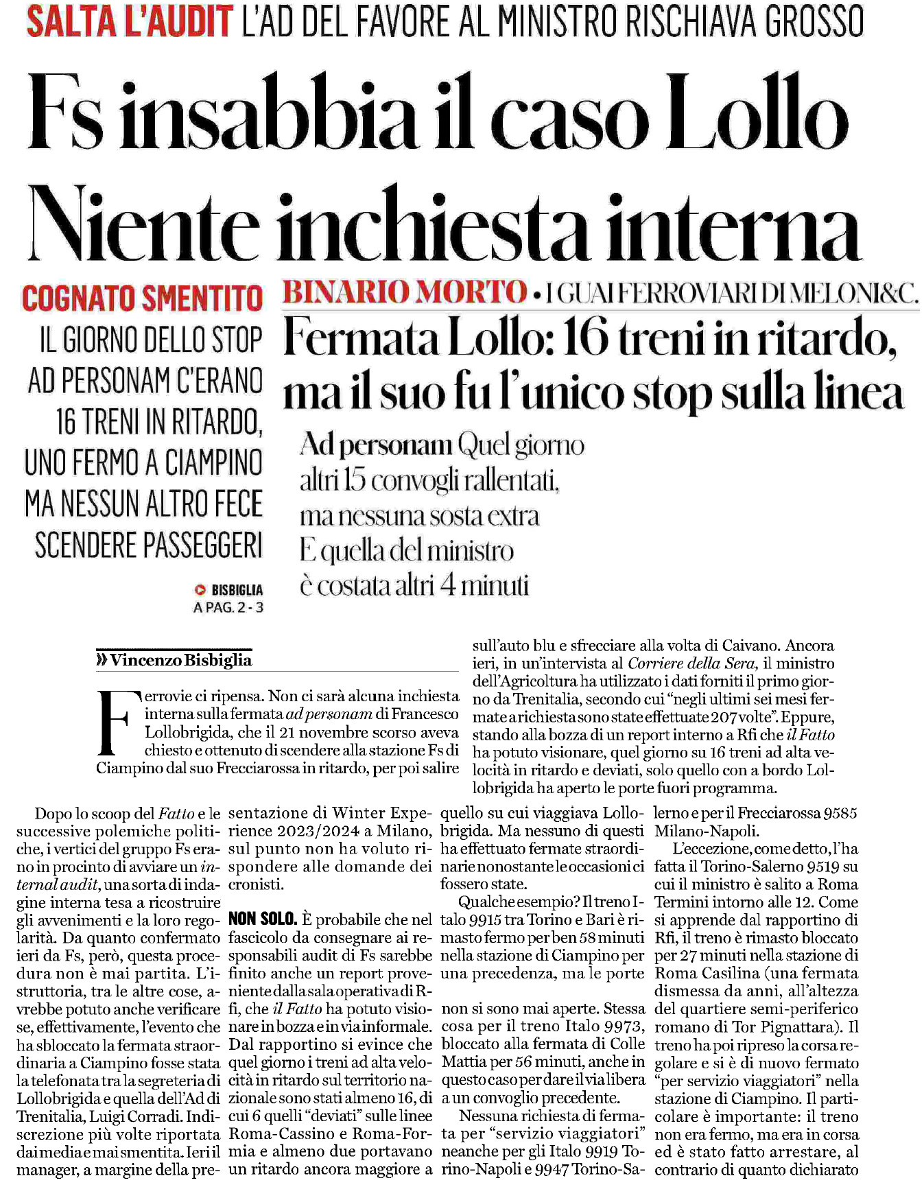 05 dicembre 2023 il fatto quotidiano lollo Pagina 1