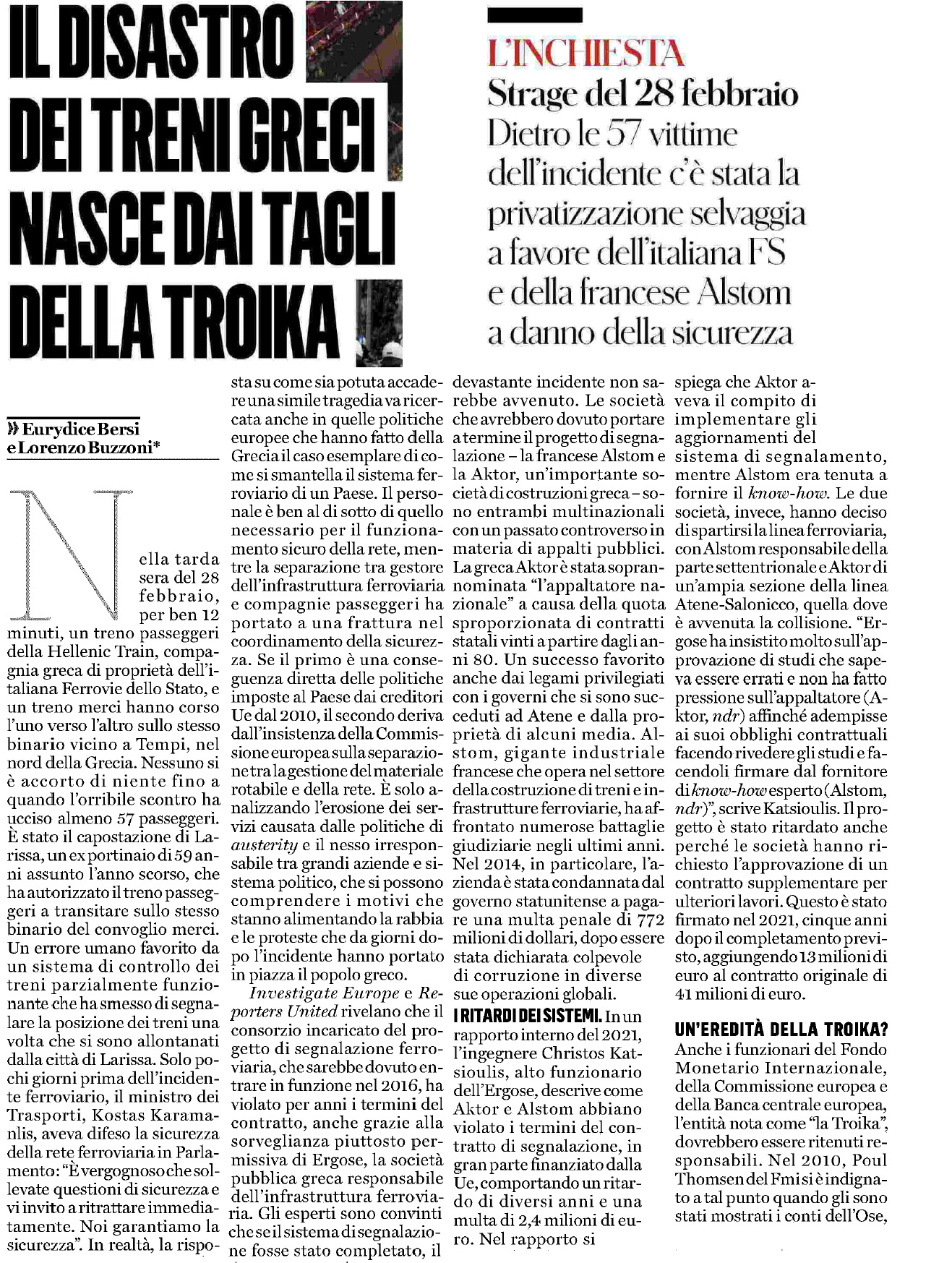 10 marzo 2023 il fatto quotidiano ferrovie greche Pagina 1