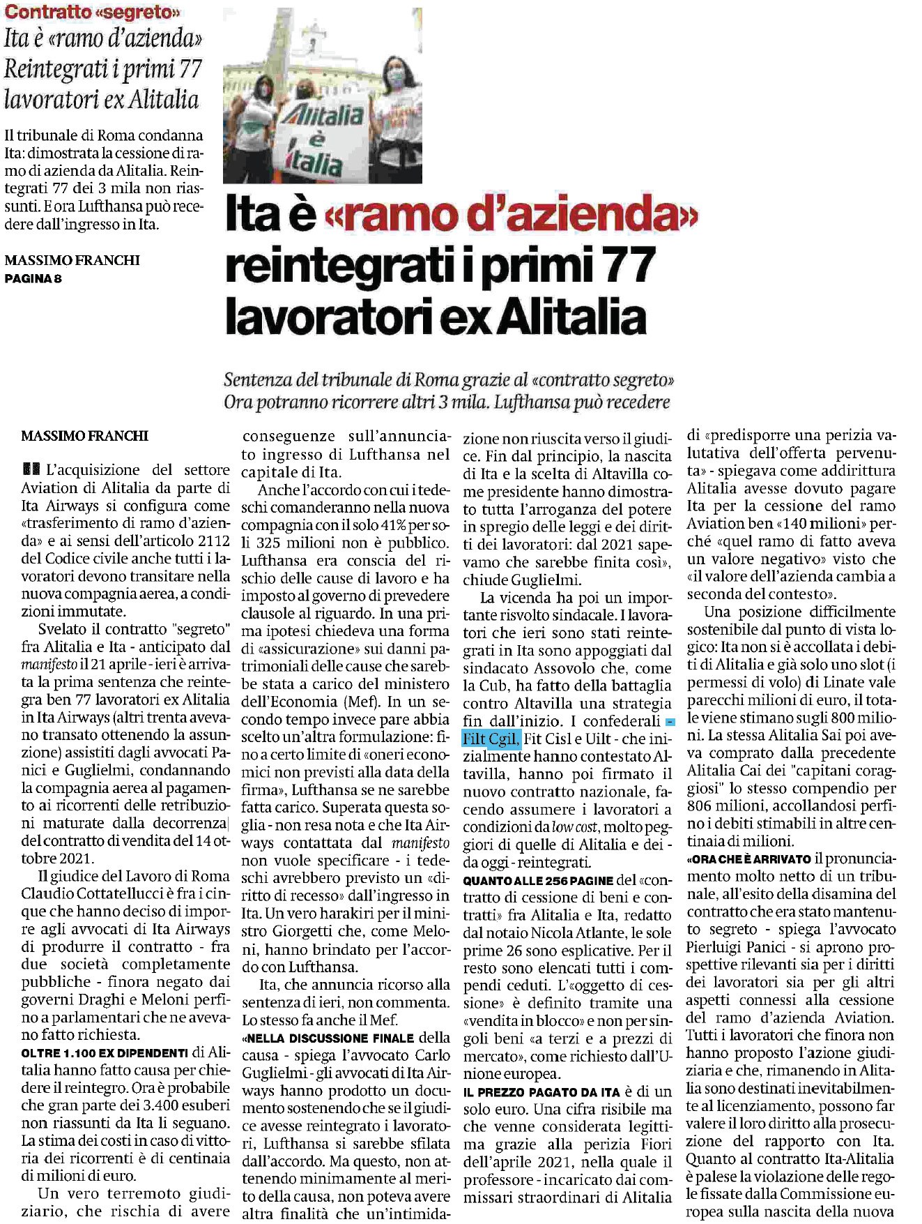 16 giugno 2023 il manifesto Pagina 1