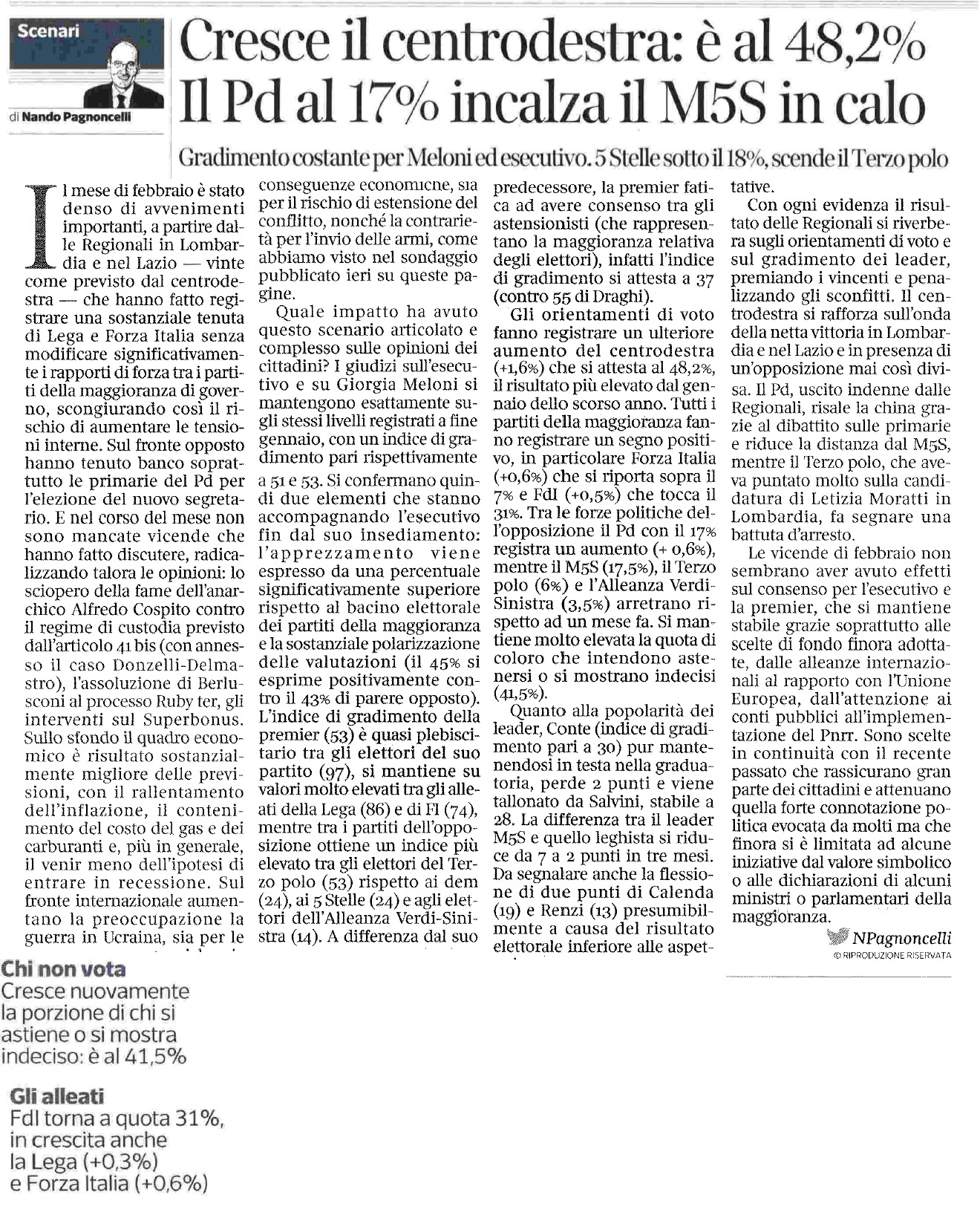 25 febbraio 2023 corriere della sera Pagina 1