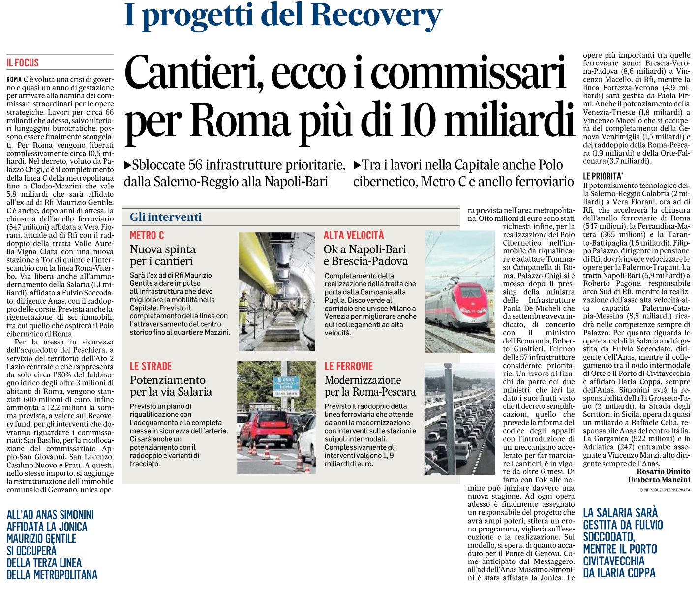 21 gennaio 2021 il messaggero infrastrutture