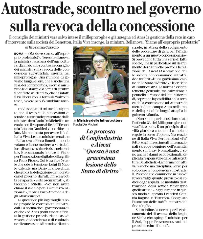 22 dicembre 2019 repubblica autostrade