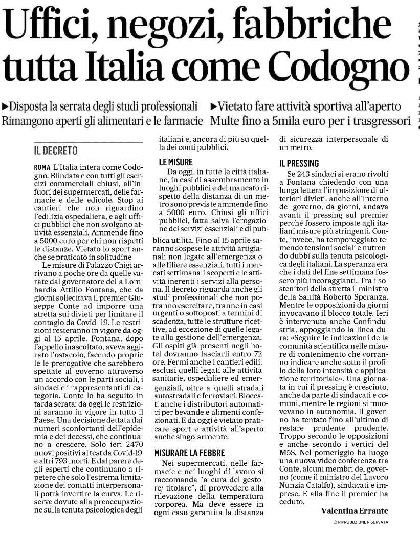 22 marzo 2020 il gazzettino