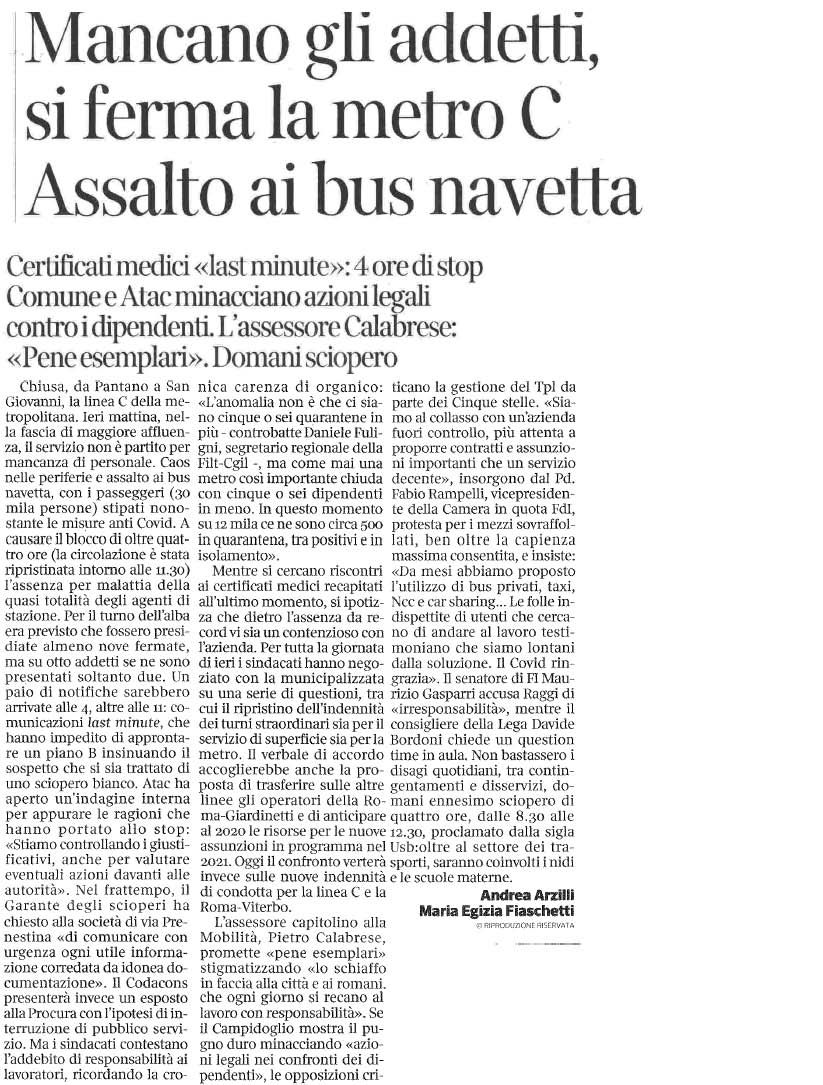 24 novembre 2020 corriere della sera atac