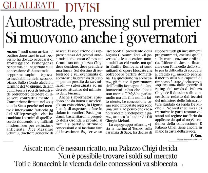 25 maggio 2020 corriere della sera Page 1