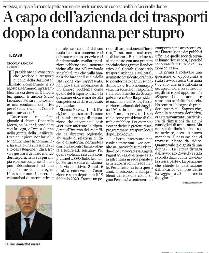 27 agosto 2020 la stampa