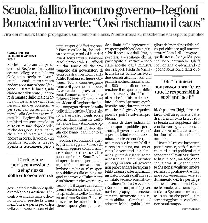 27 agosto 2020 la stampa trasporti