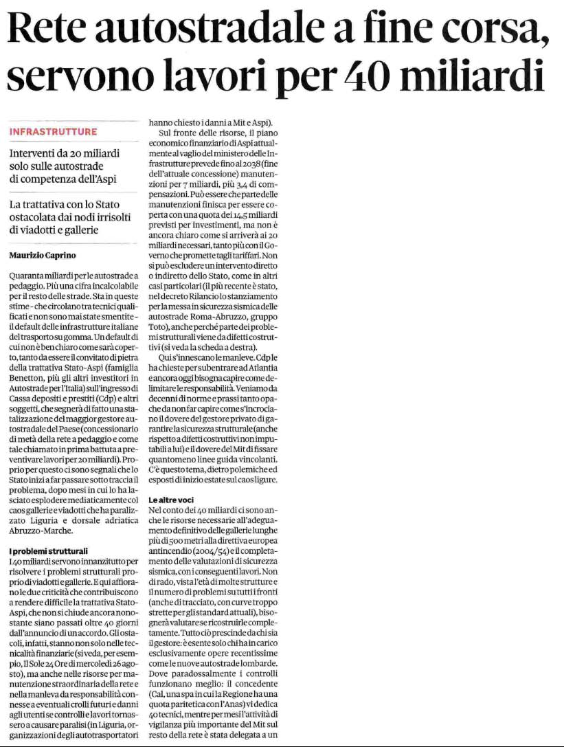 28 agosto 2020 il sole24ore autostrade Page 1