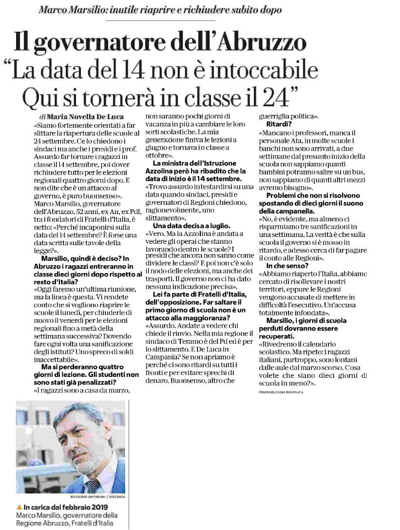 31 agosto 2020 repubblica marsilio